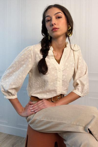 Chemise brodée manches ballon CASCADA