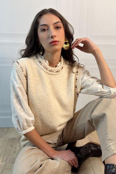 Pull sans manches détail perles MERYNA