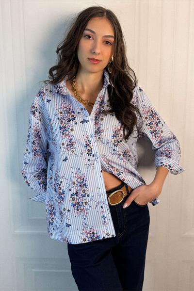 Chemise rayée motif fleuri ODESSA