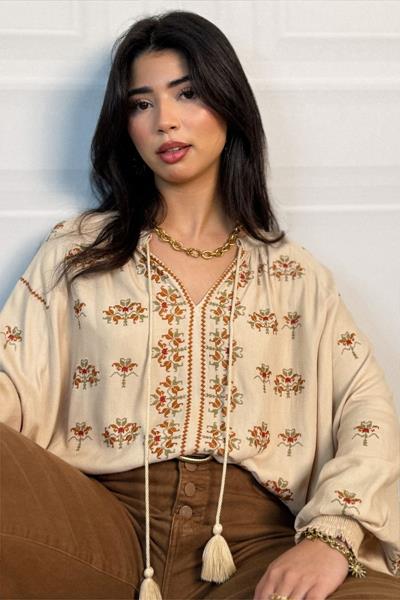 Blouse oversized brodée PASTELLIA